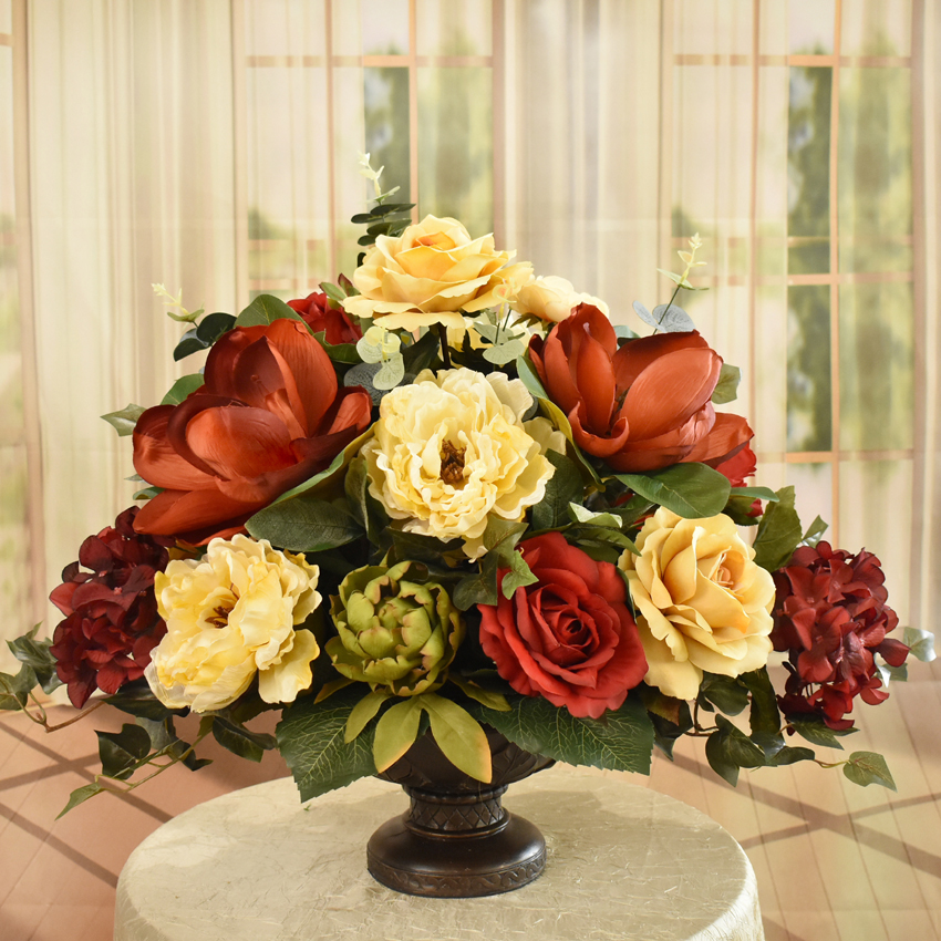 Elegant Silk Flower Arrangement with Hydrangeas, Magnolias and Roses